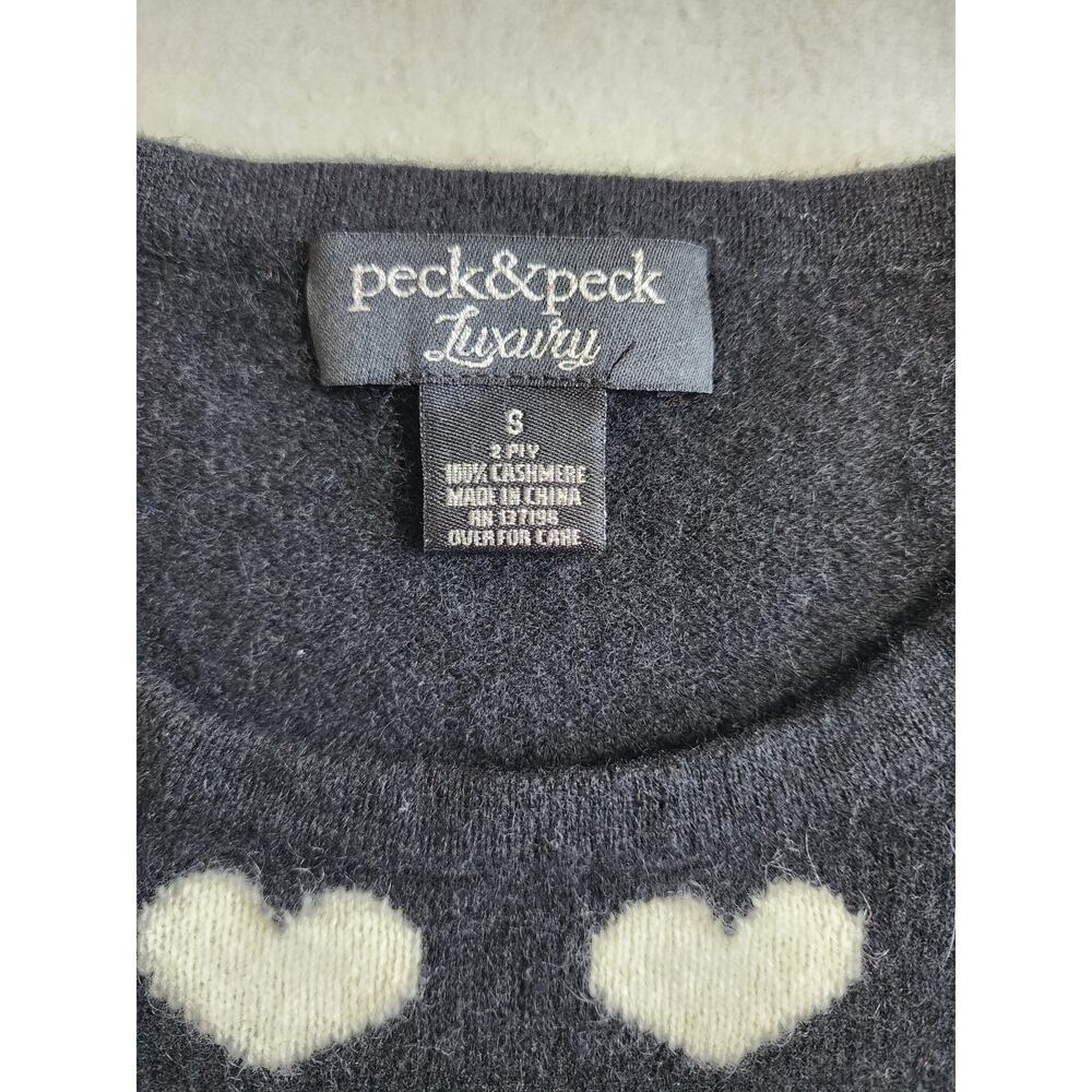 Peck & Peck Luxury Black 100% Cashmere Heart Intarsia Ombre Sweater Womens Small - Picture 3 of 5